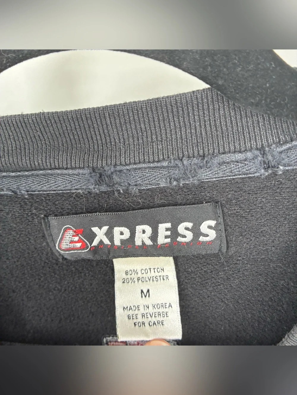 Vintage 90s Express Medium Embroidered Logo Floral Rose Cropped Sweater Black